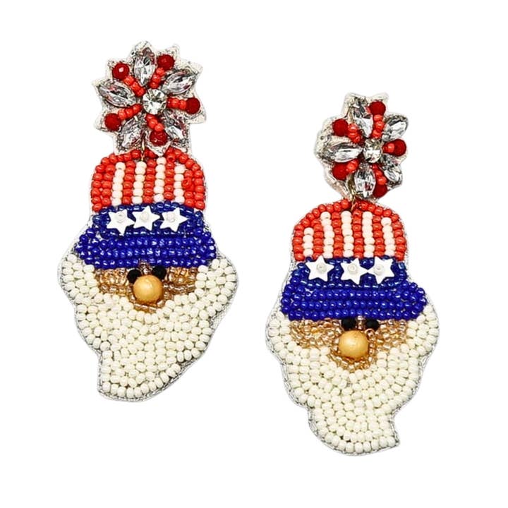 Patriotic 4th of July Uncle Sam Seed Beaded Earrings
