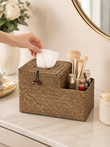 Woven Seagrass Tissue Box Holder with Side Organizer
