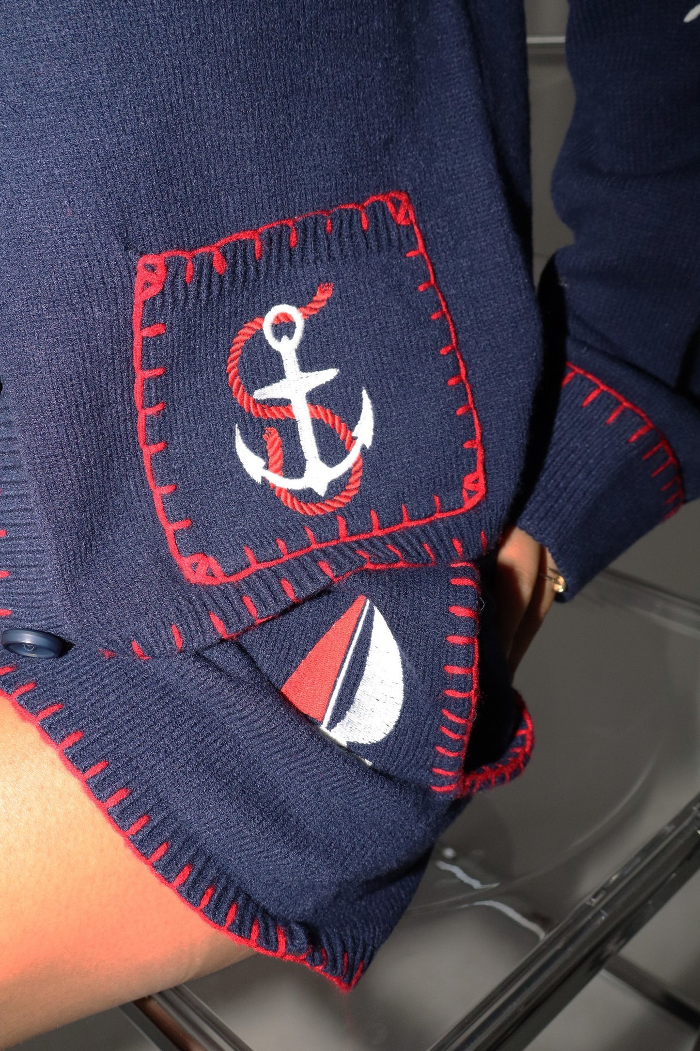 Anchors Aweigh Embroidered Patch Cardigan