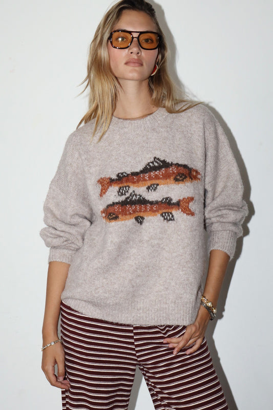 Drop Me A Line Fish Graphic Wool Sweater