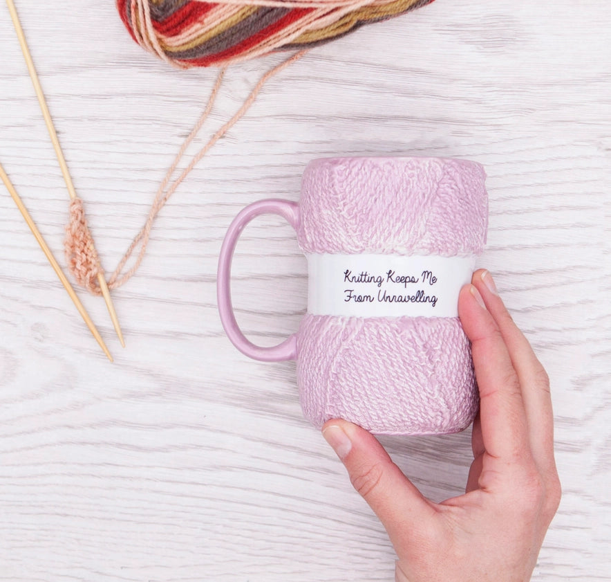 Knitting Keeps Me From Unravelling Ceramic Mug