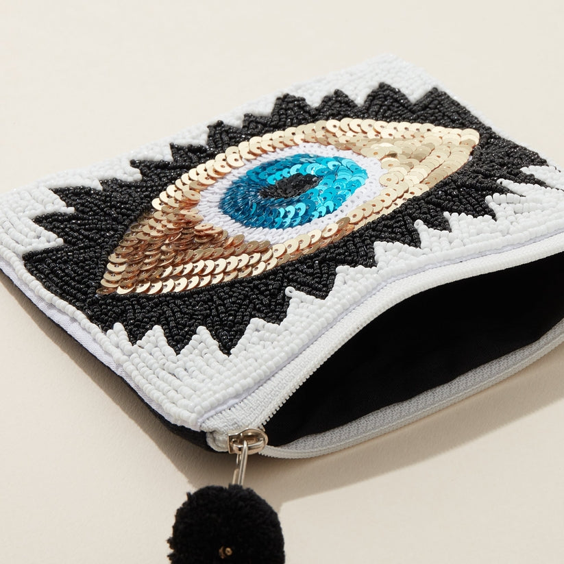 Evil Eye Sequin Seed Beaded Storage Bag Pouch