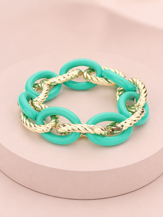 Twisted Open Link Mint Green Stretch Bracelet