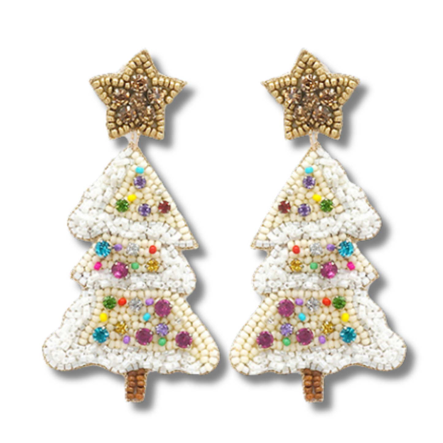 Frosted Snow Christmas Tree Crystal Beaded Artisan Earrings