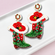 Christmas Cowboy Boots Cowgirl Western Style Beaded Earrings