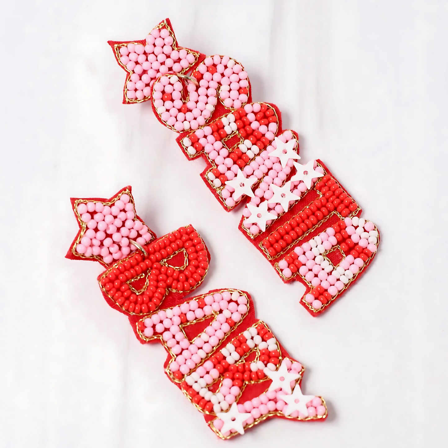 Christmas Santa Baby Pink Beaded Drop Earrings
