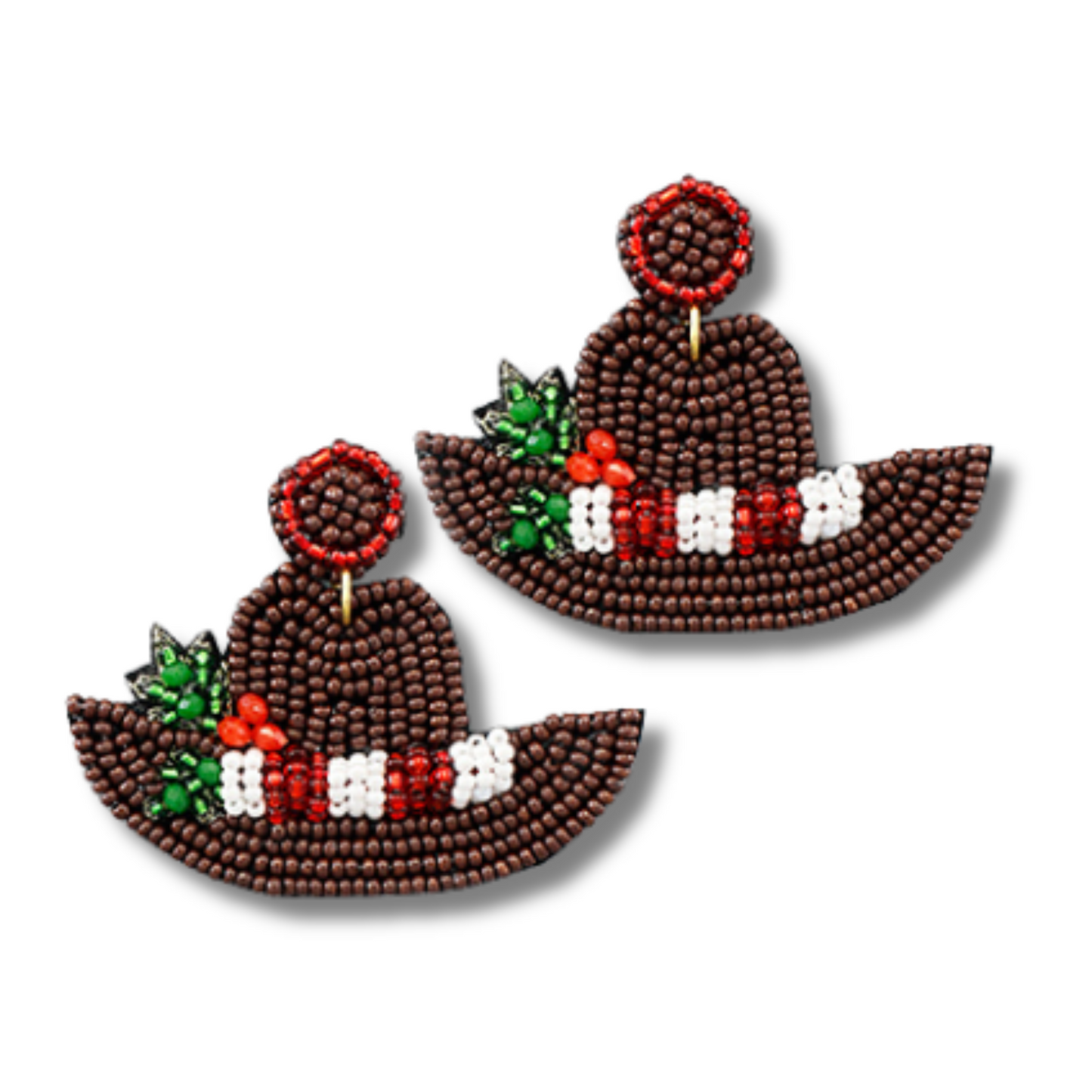 Christmas Holiday Cowgirl Hat Western Beaded Earrings