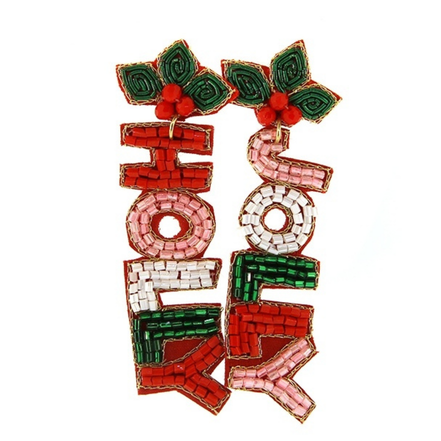 Holly Jolly Mistletoe Pink Christmas Beaded Earrings