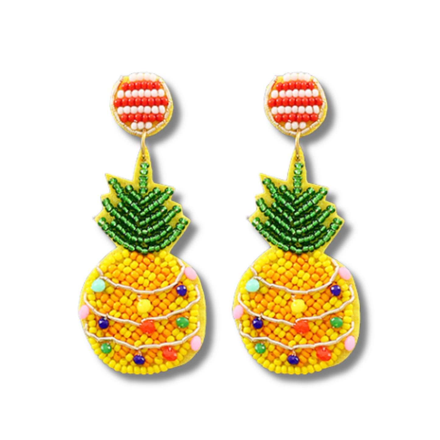 Christmas Pineapple Tropical Seed Beaded Holiday Earrings