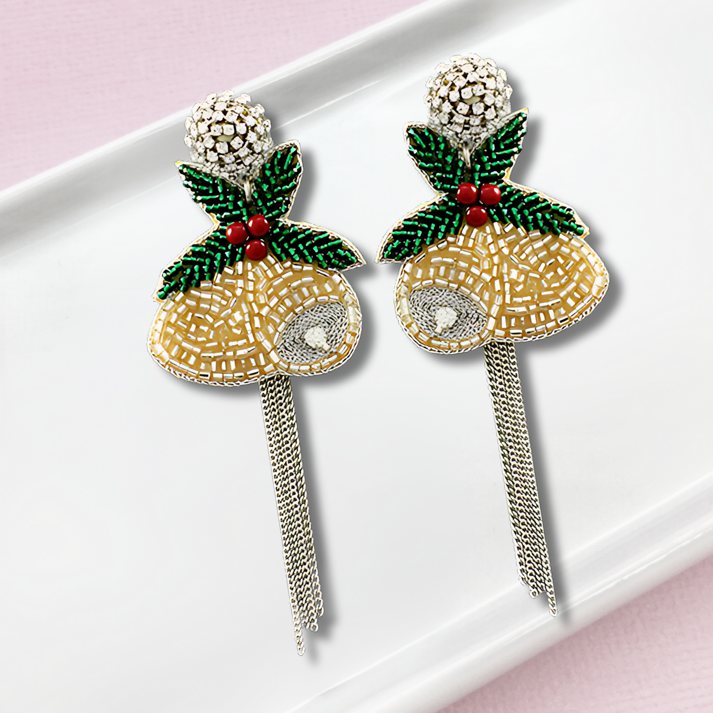 Ring My Bell Christmas Festive Seed Bead Chain Earrings