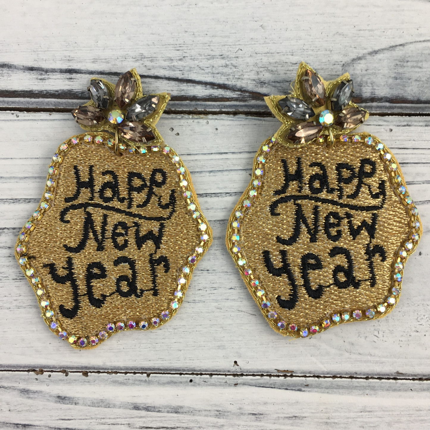New Years Eve Black Gold Rhinestone Crystal Beaded Earrings
