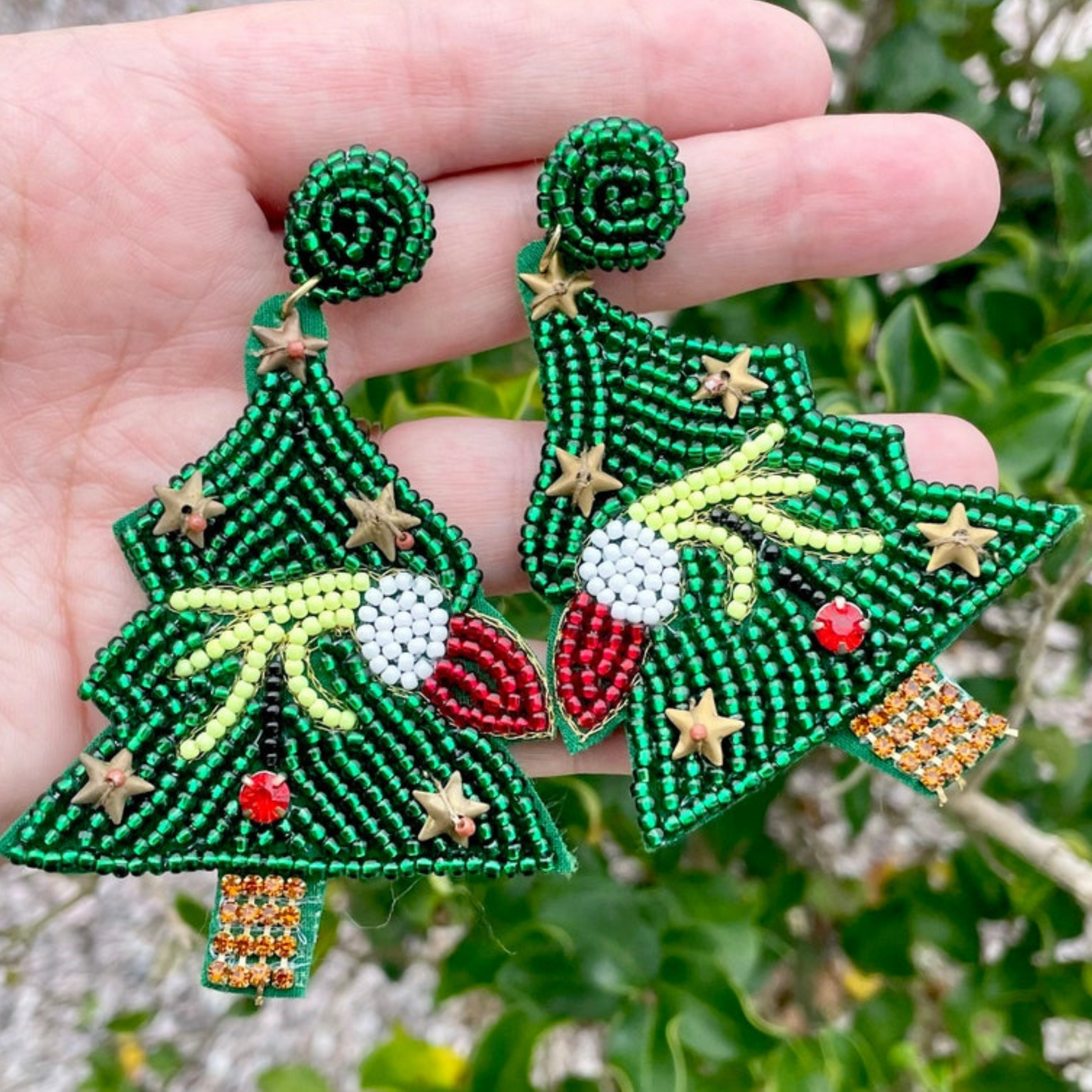 Christmas Tree THE GRINCH Beaded Earrings
