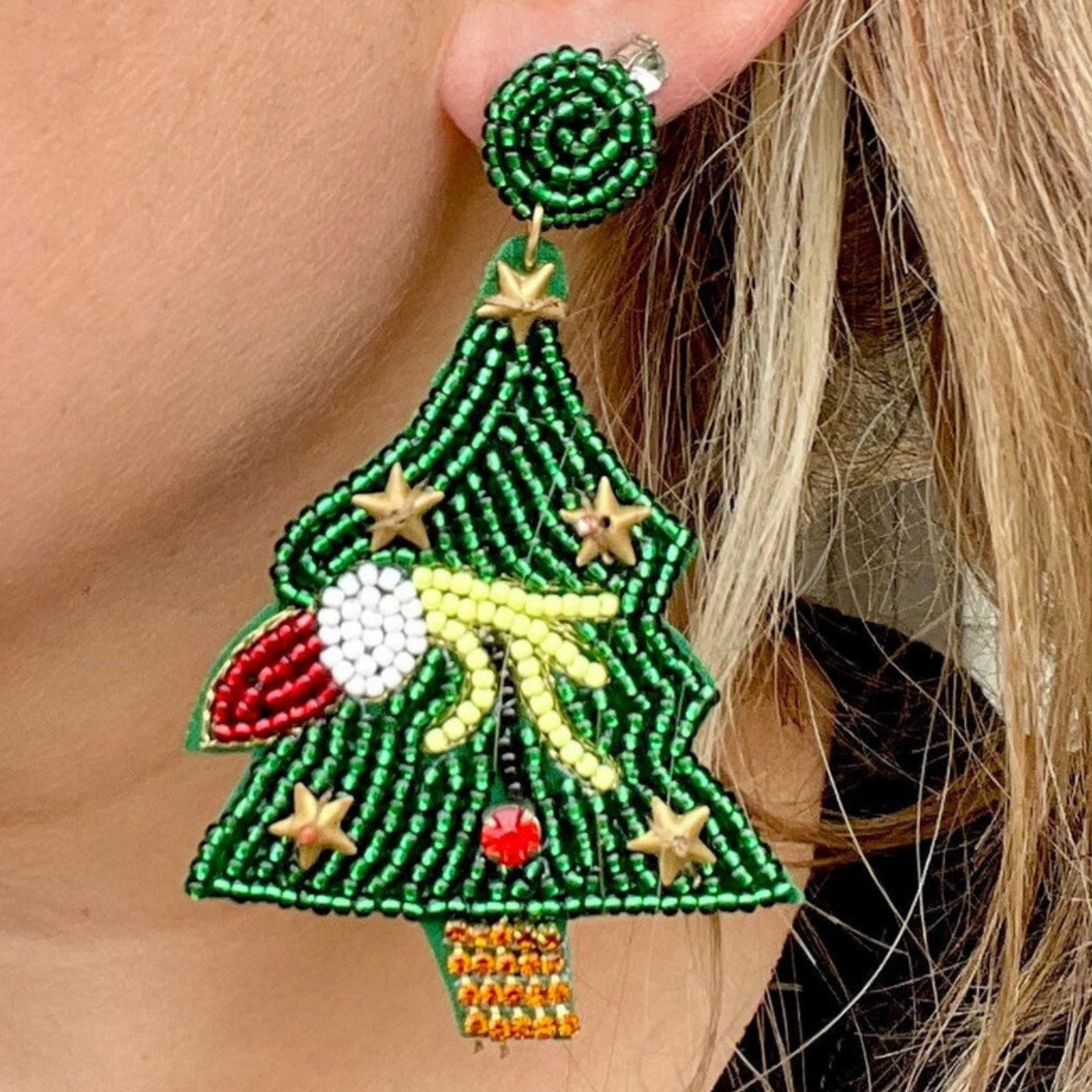 Christmas Tree THE GRINCH Beaded Earrings