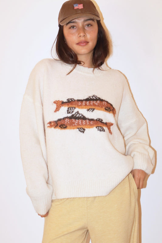 Drop Me A Line Fish Graphic Wool Sweater