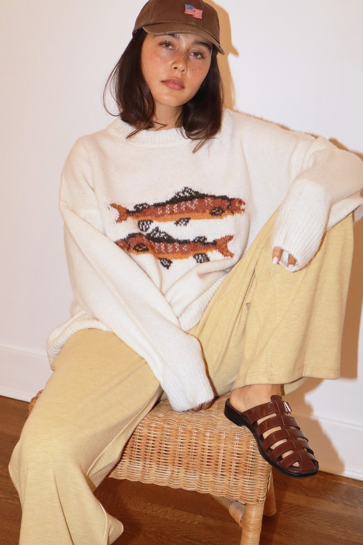 Drop Me A Line Fish Graphic Wool Sweater