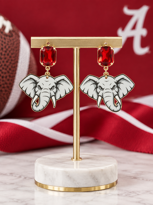 Pendientes de abalorios con el elefante mascota de fútbol americano de la Universidad de Alabama