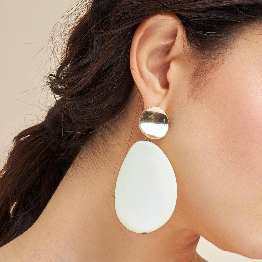 Metal Disc Mother of Pearl Shell Teardrop Earrings