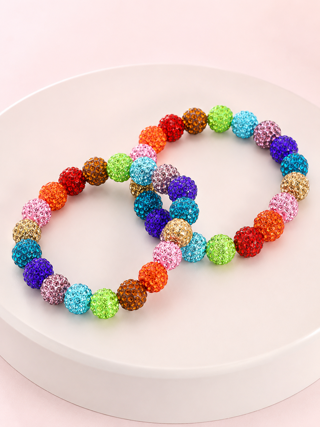 Colorful Rainbow Shamballa Ball Stretch Bracelet Set