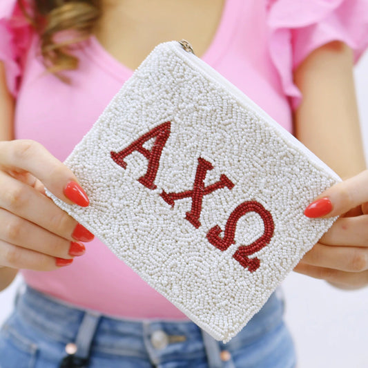 Alpha Chi Omega Beaded Coin Purse Pouch
