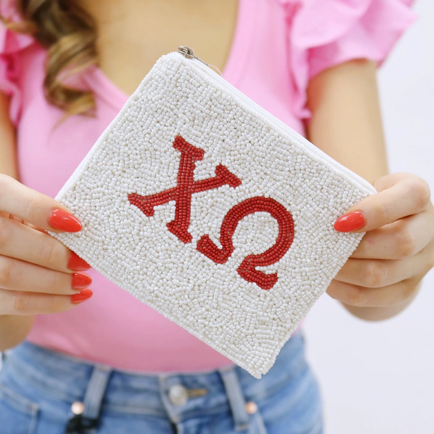 Chi Omega Beaded Coin Purse Pouch