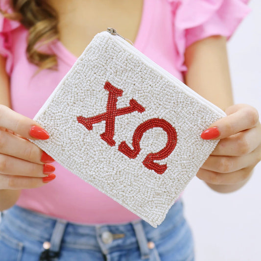 Chi Omega Beaded Coin Purse Pouch