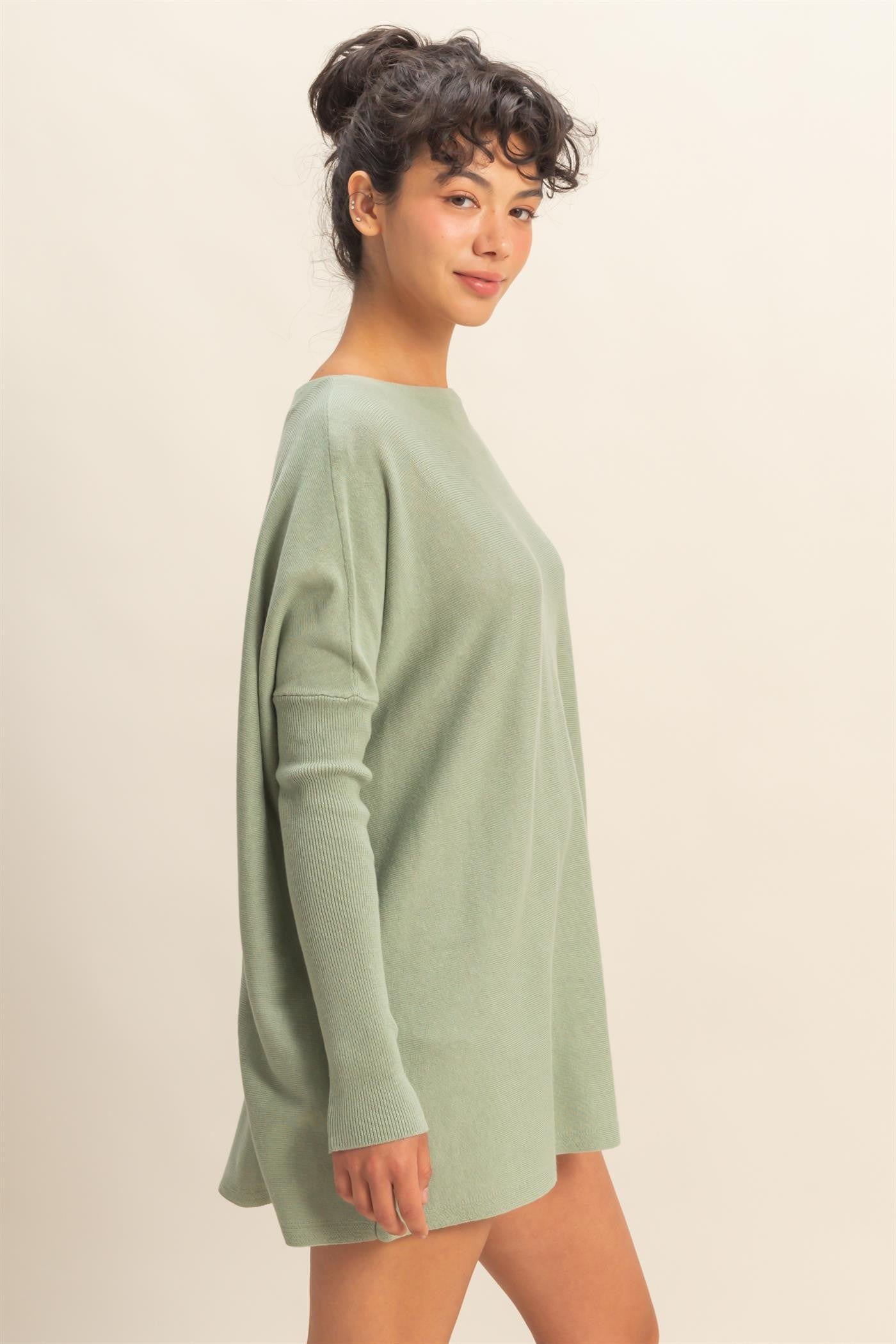 Daydream Drape Cotton Sweater in Sage