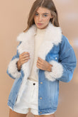 Cozy Rebel Plush Fur Collar Denim Jacket