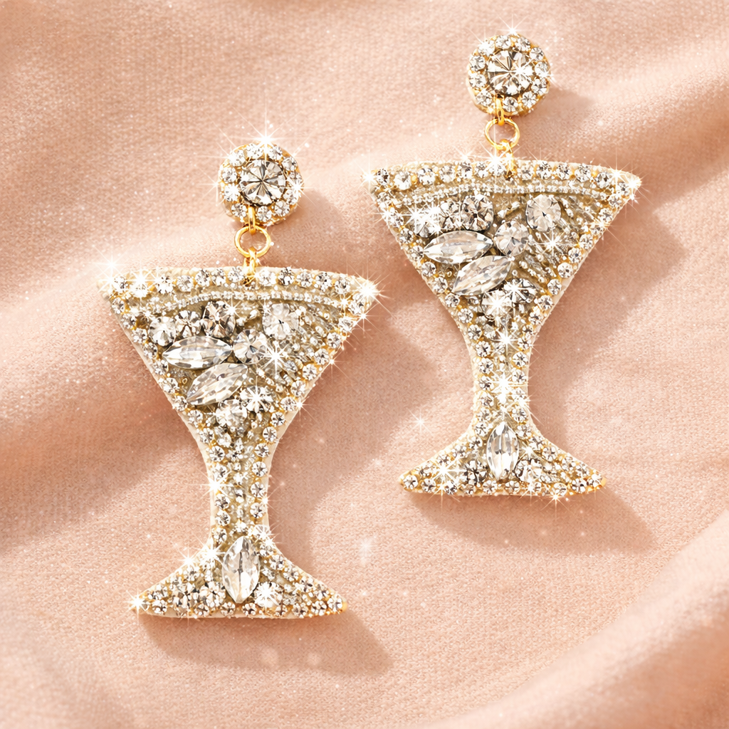 Austrian Crystal Seed Beaded Martini Glass Earrings