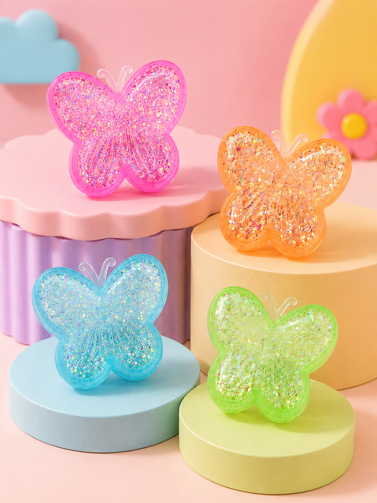 4PC Set Glitter Butterfly Squeeze Squishy Stress Relief Toy