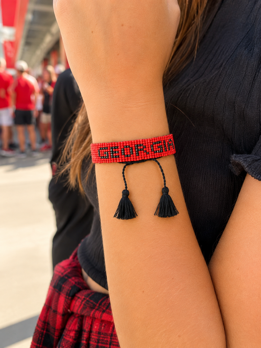 Black Red Football UGA Bulldogs GEORGIA Beaded Bracelet