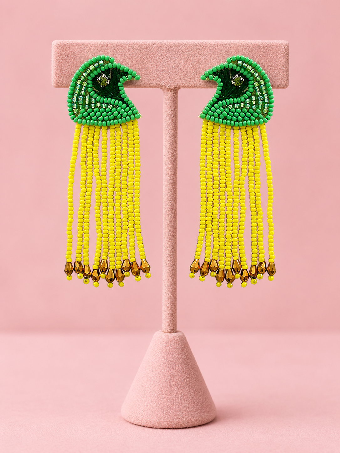 Green Eagle Seed Beaded Resort Statement Earrings