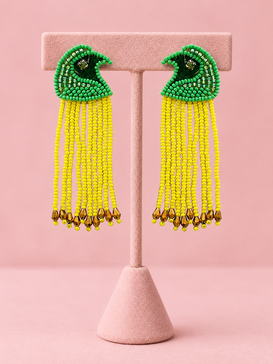 Green Eagle Seed Beaded Resort Statement Earrings