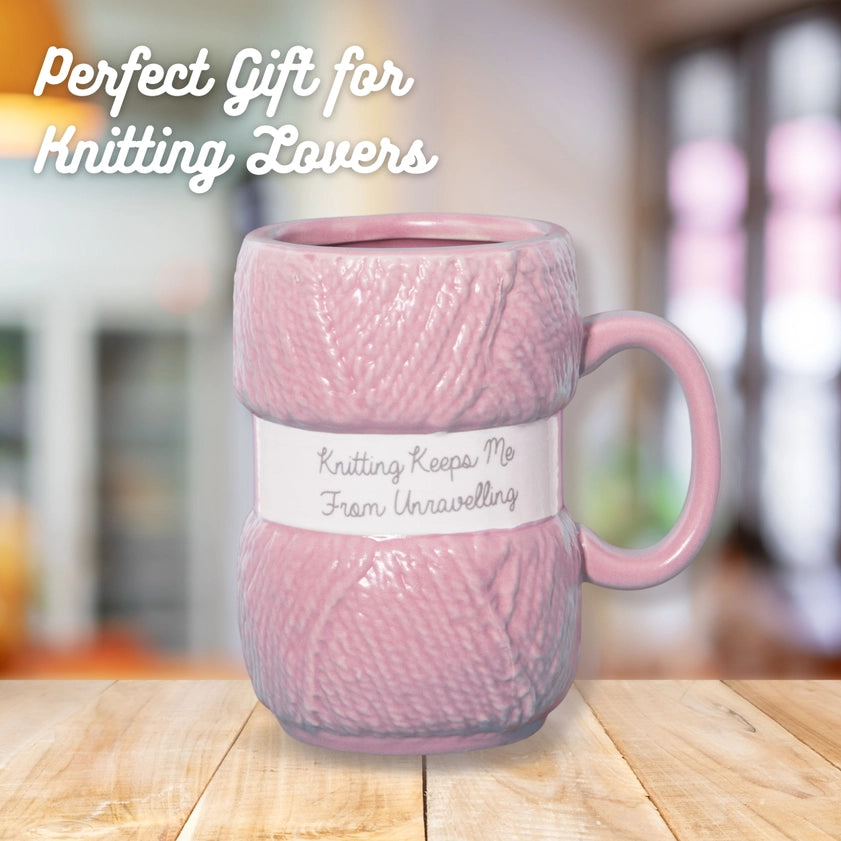 Knitting Keeps Me From Unravelling Ceramic Mug