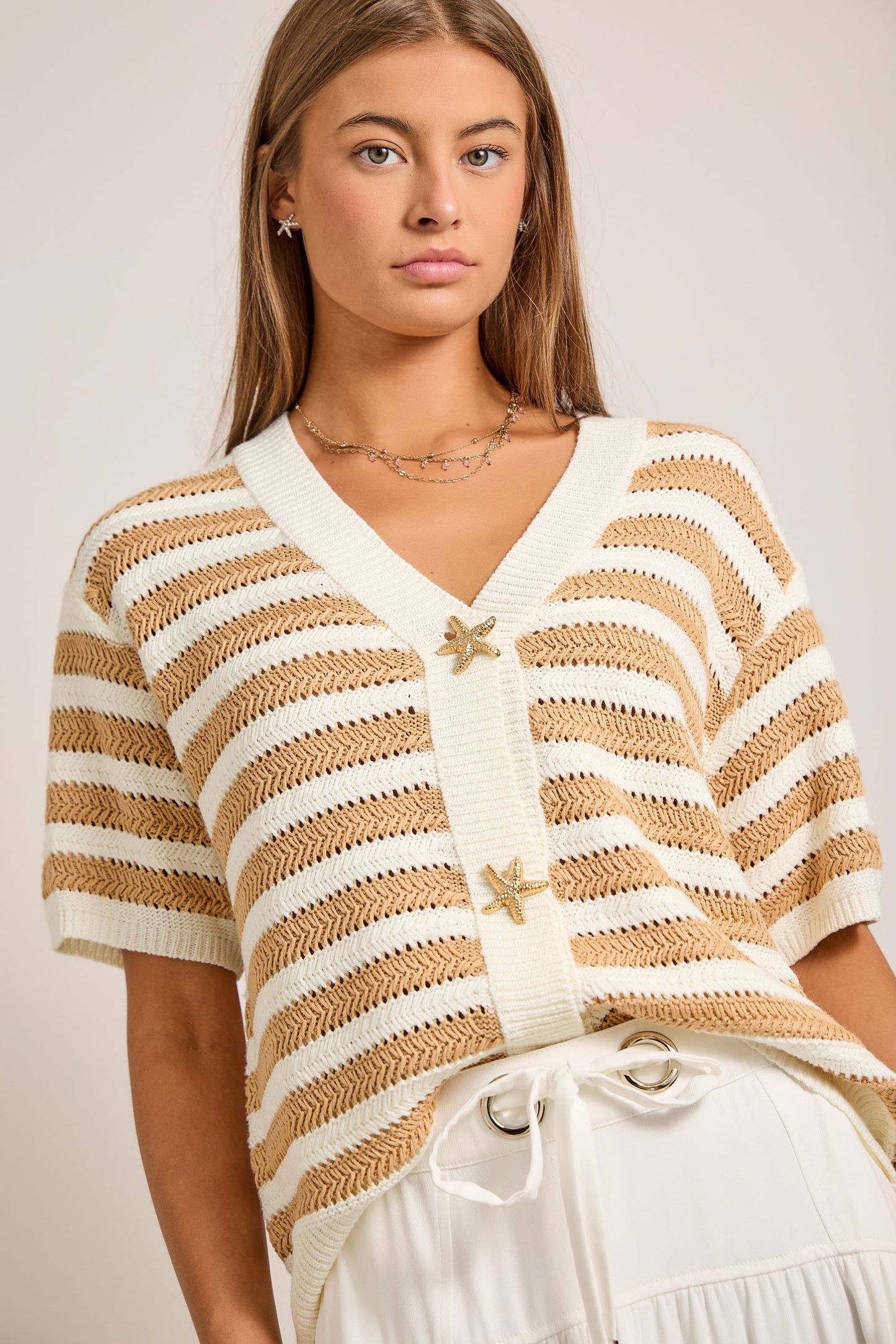Starfish Wishes Nautical Striped Cardigan