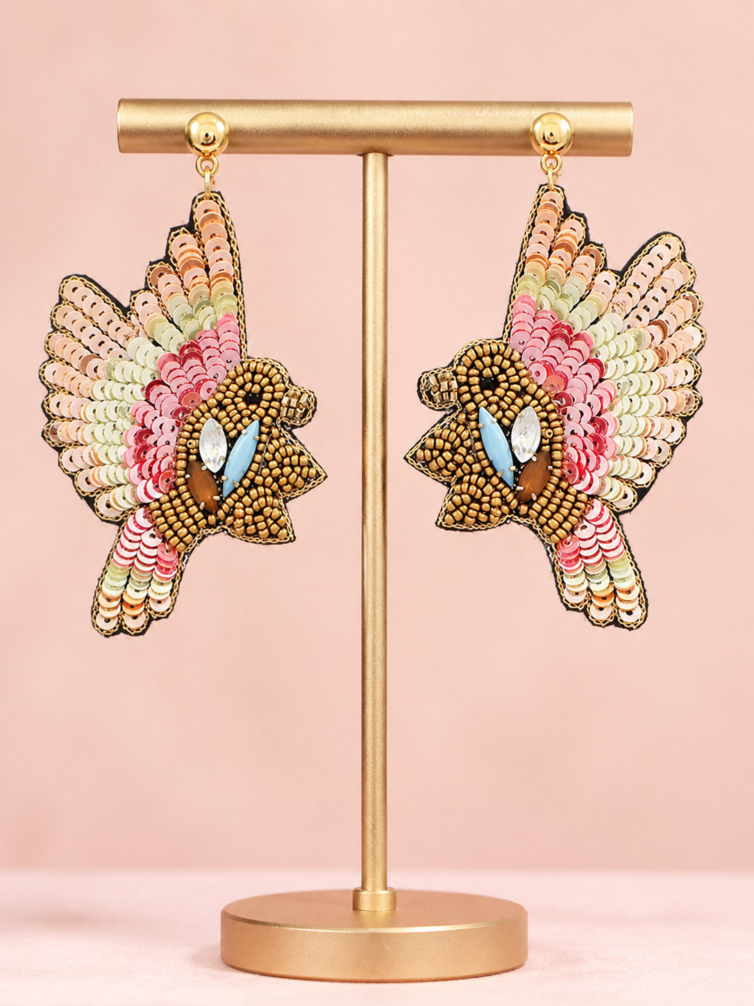 Songbird in Flight Seed Beaded Crystal Earrings