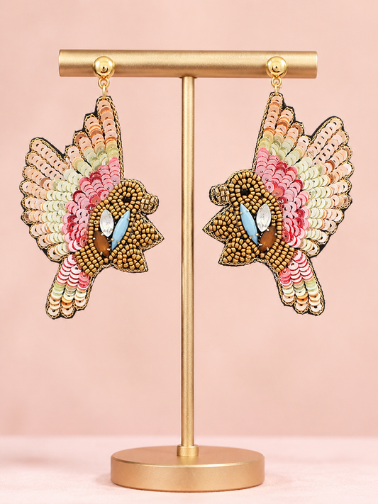 Songbird in Flight Seed Beaded Crystal Earrings