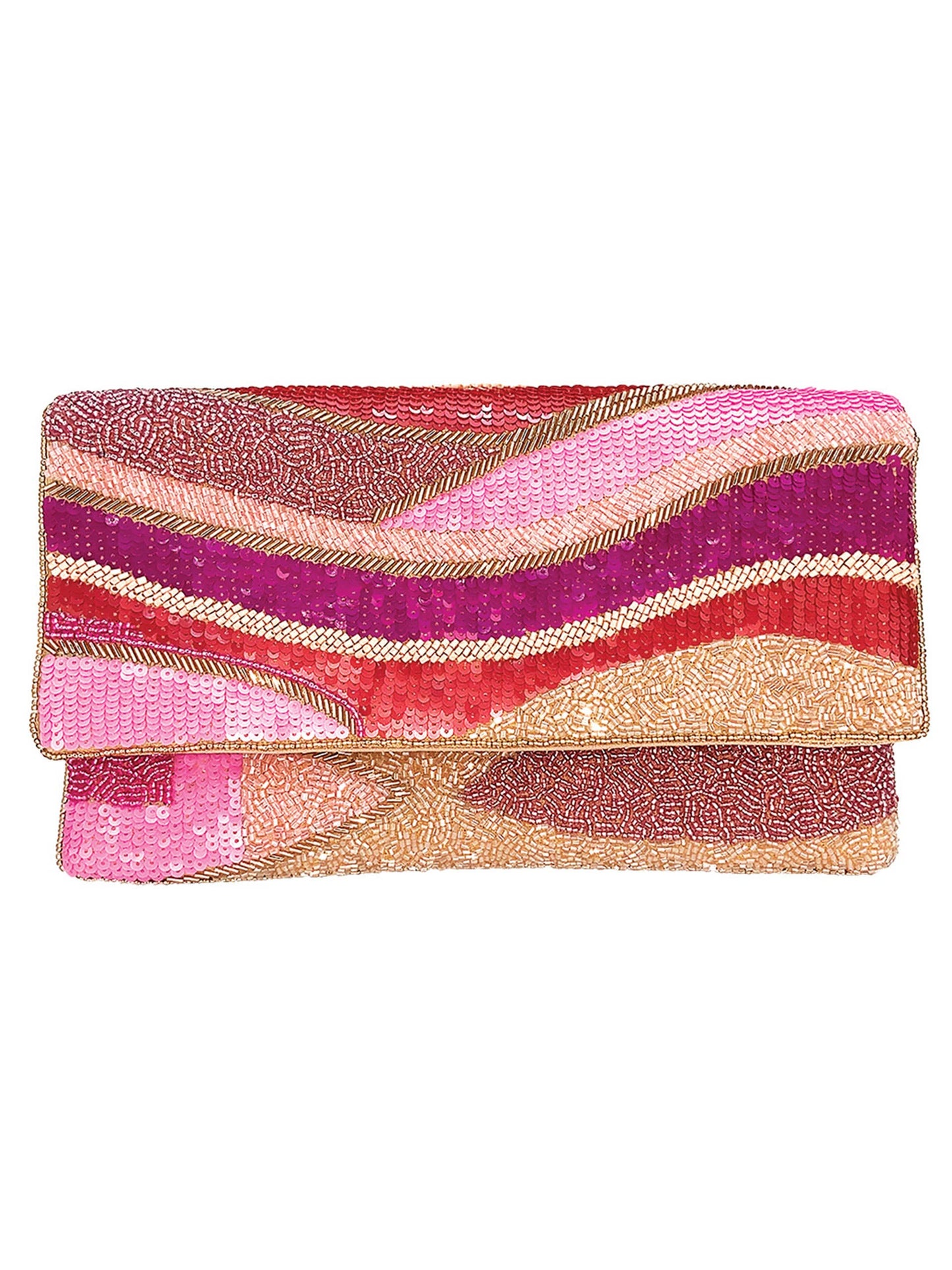 Cherry Wave Seed Beaded Pink Fuchsia Crossbody Clutch Handbag