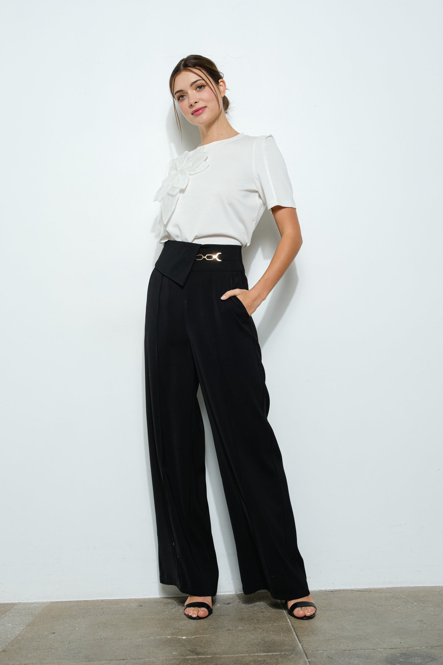 Black White Petal Power Tee Top