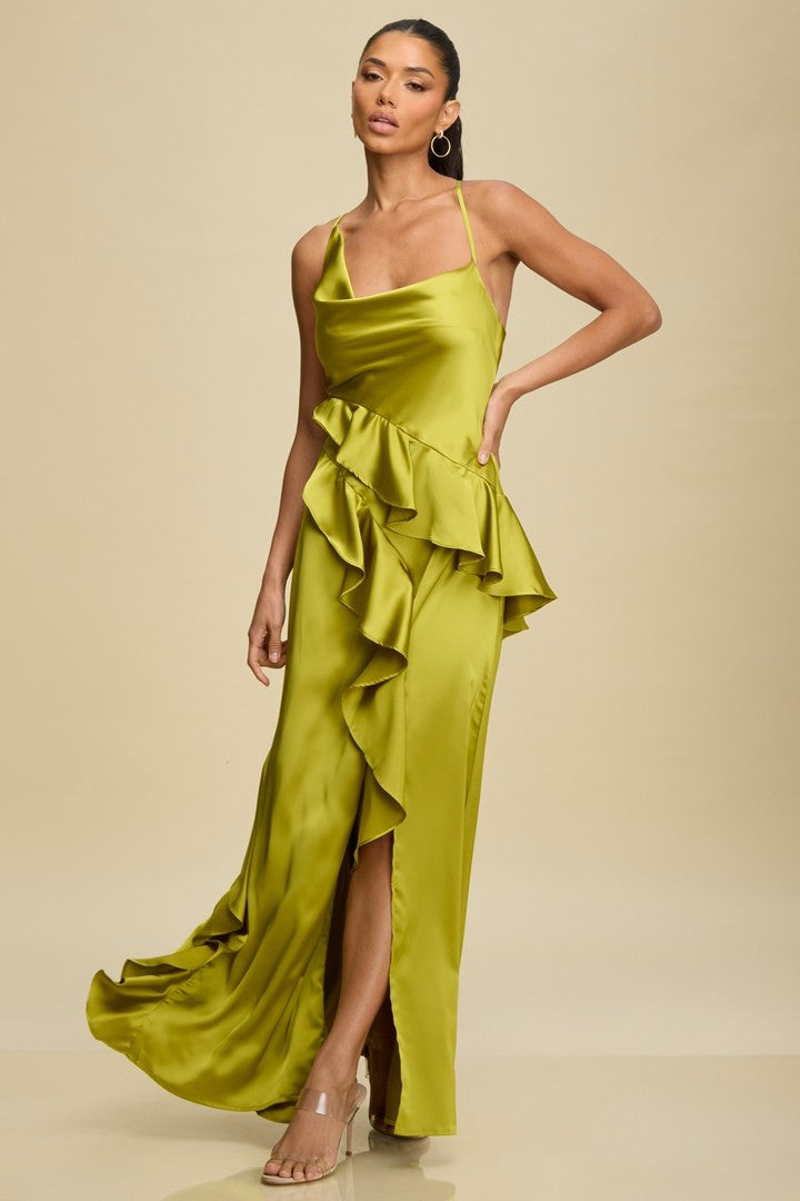 Satin Symphony Ruffled Maxi Dress Gown