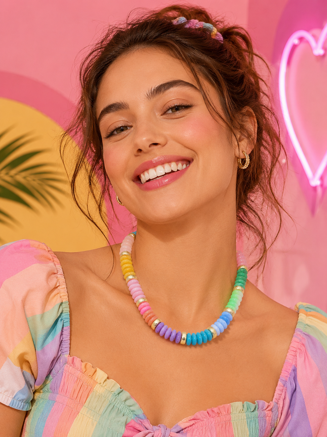 Rainbow Candy Disc Statement Necklace