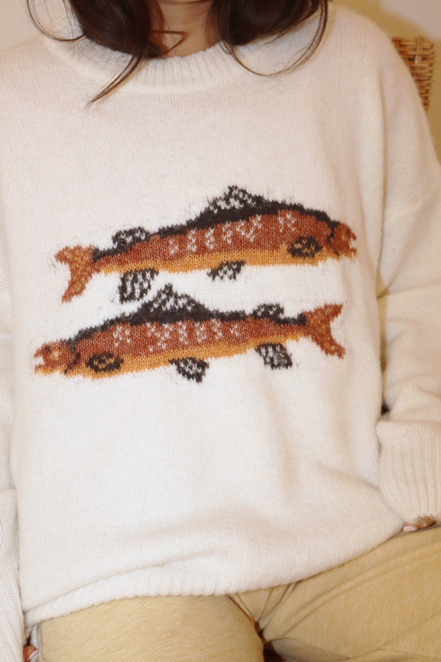 Drop Me A Line Fish Graphic Wool Sweater