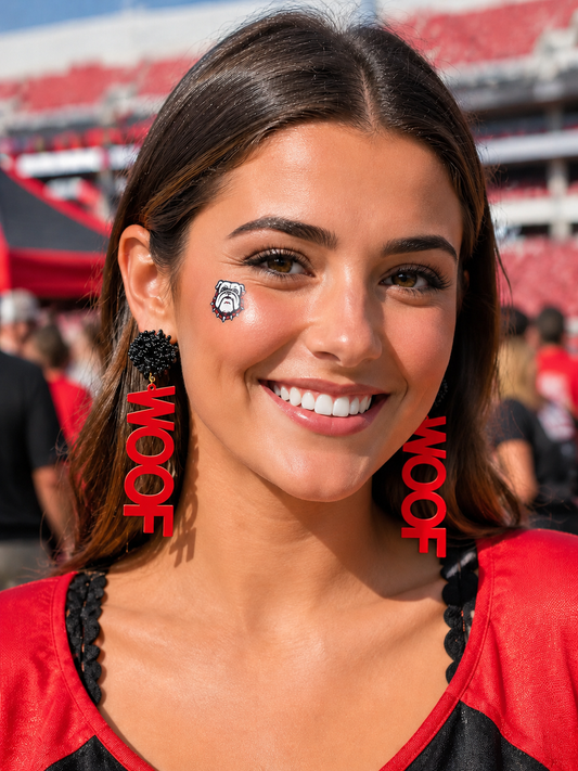 UGA WOOF Bead Acrylic Football Team Word Earrings