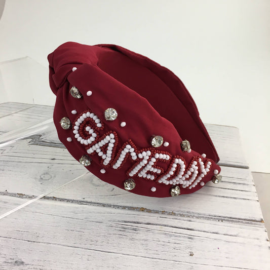 Crimson Red White Alabama GAMEDAY Football Fan Beaded Headband