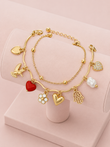 Hearts and Hummingbirds Gold Charm Bracelet Set
