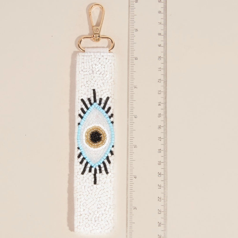 Evil Eye Seed Beaded Crystal Lanyard Keychain