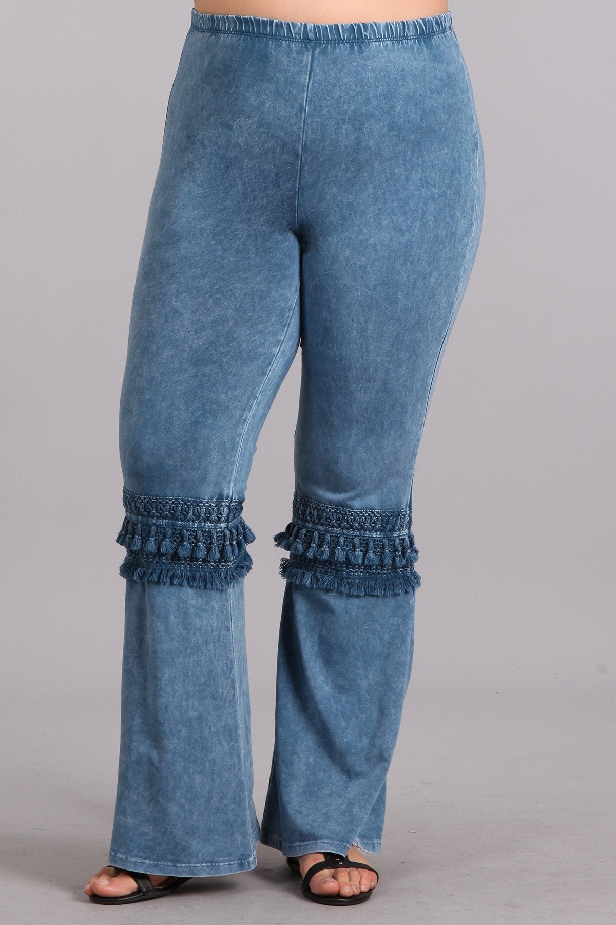 Myah Mineral Washed Blue Ruffle Bell Bottom Pants