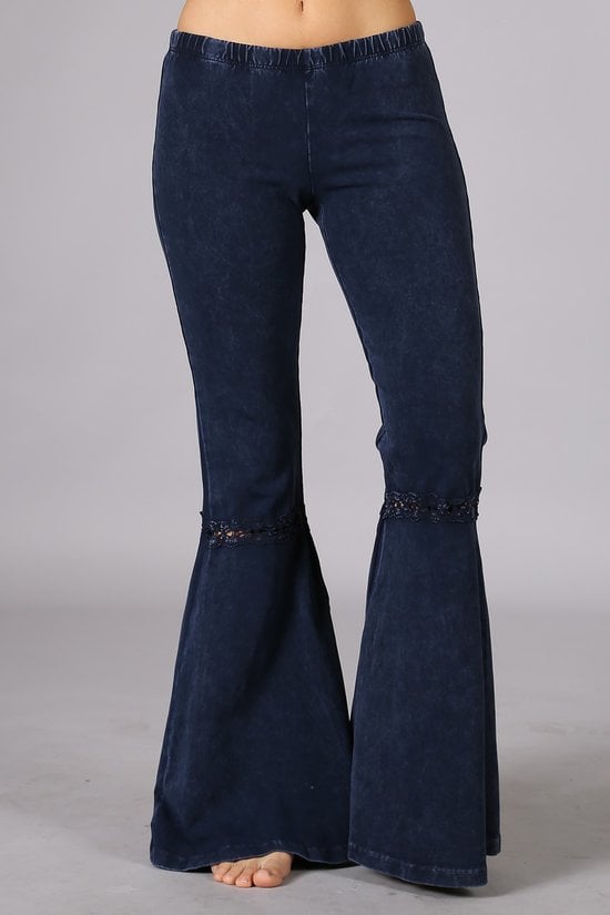 Myah Mineral Washed Electric Blue Ruffle Bell Bottom Pants
