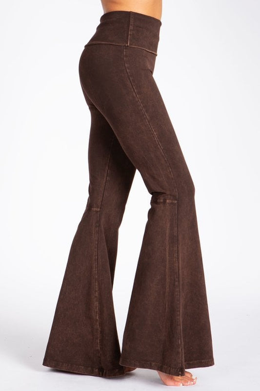 Trista Mineral Washed Brown Boho Bell Bottom Pants