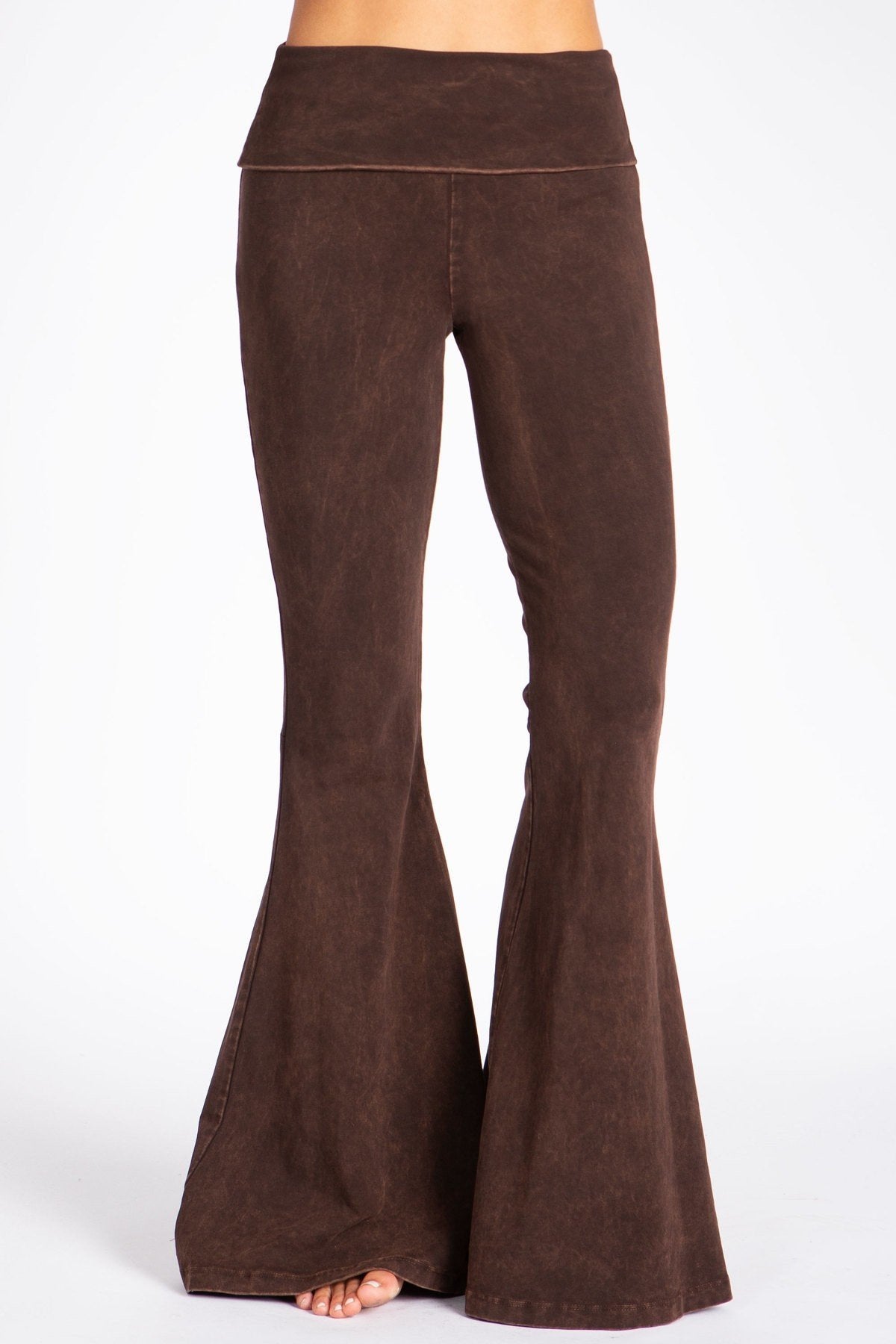 Trista Mineral Washed Brown Boho Bell Bottom Pants