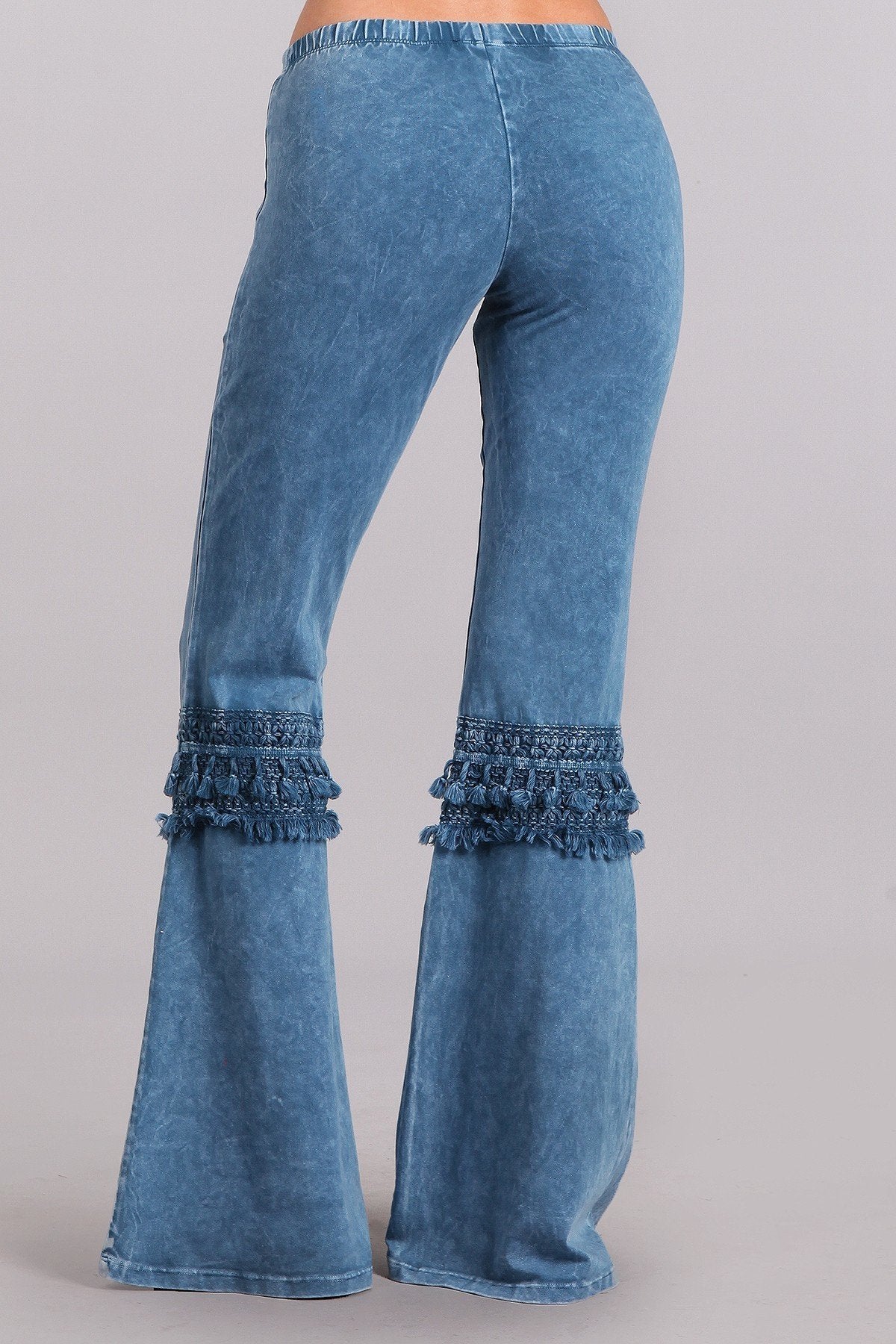 Myah Mineral Washed Blue Ruffle Bell Bottom Pants